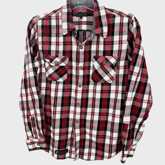 Cookies Flannel Shirt Mens Large Red Black White Plaid Button Up Long Sleeve - Picture 1 of 8